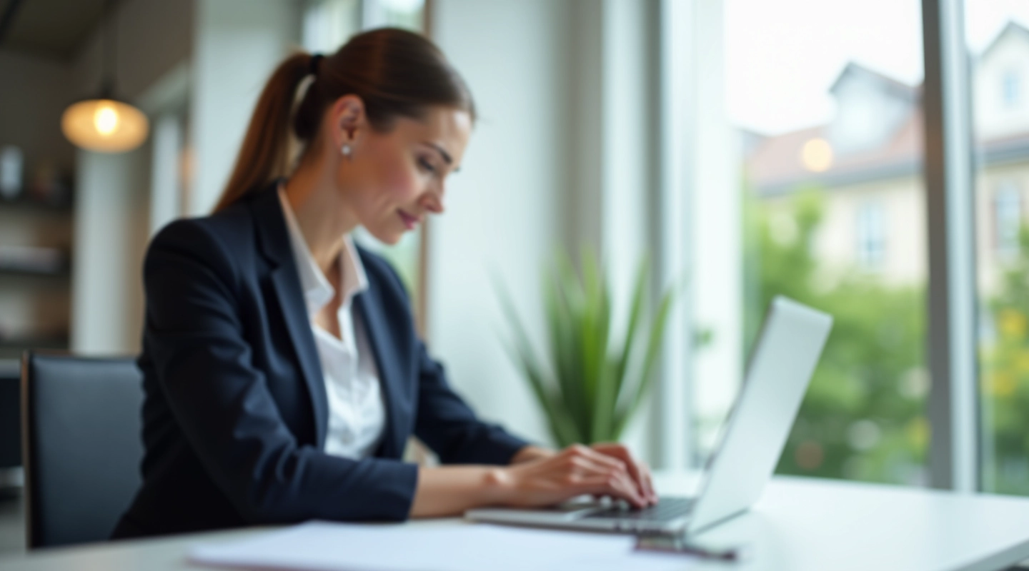 Person arbeitet mit Finanzplanung am Computer im modernen Büro